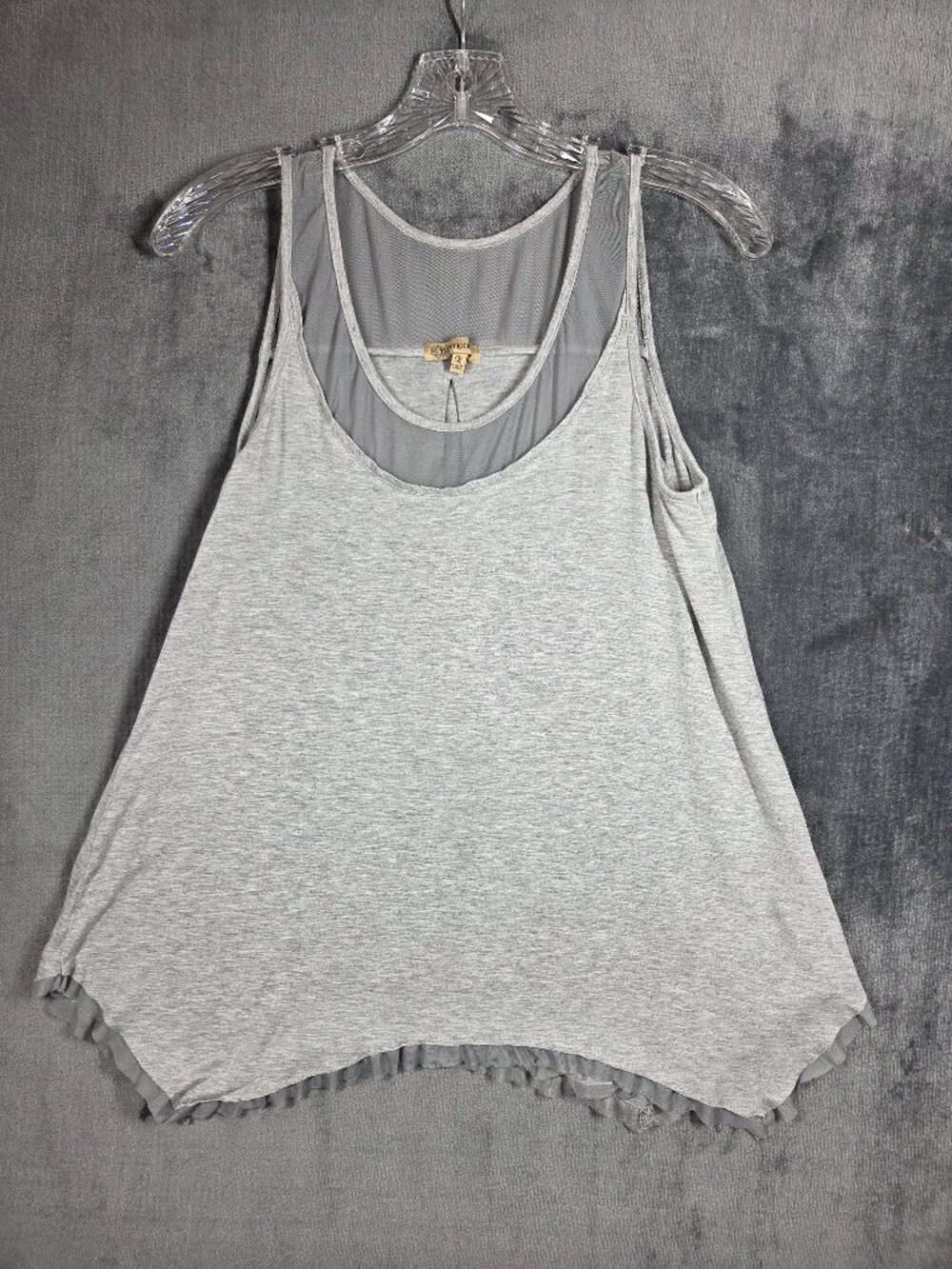 Democracy Malibu Tank Top Women's Medium Grey Mesh Scoop Neck